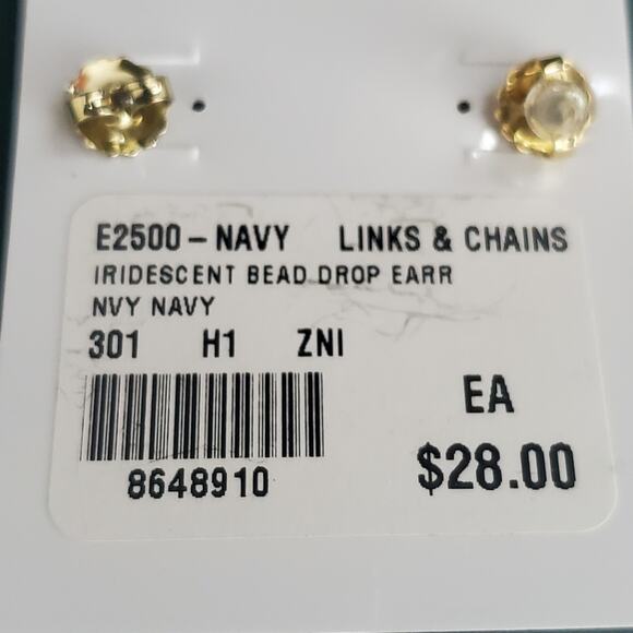 Patchington Iridescent Bead Drop Earrings Matte Gold Tone Navy Beads Drop NWT - Picture 6 of 7